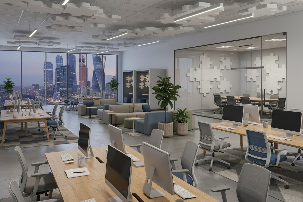 Комфортная акустика в офисе: акустические панели и потолки K&R Design