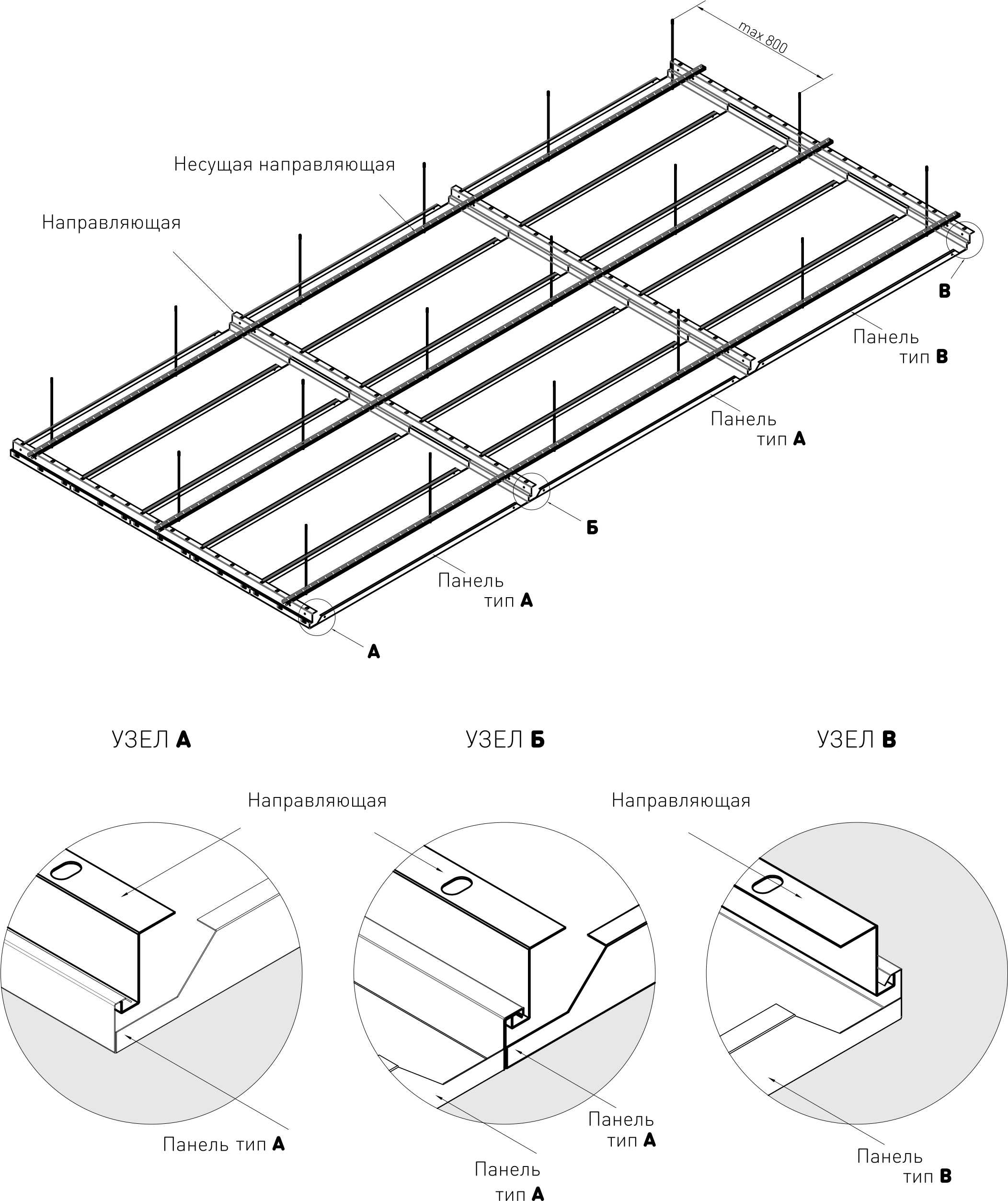 Схема монтажа реечного потолка Немецкого дизайна Albes